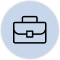 A black line icon of a briefcase within a light blue circle.