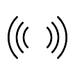 A black line icon representing a signal, with curved lines radiating outwards from the center.