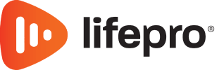 Orange triangular logo with 'lifepro' text in black.