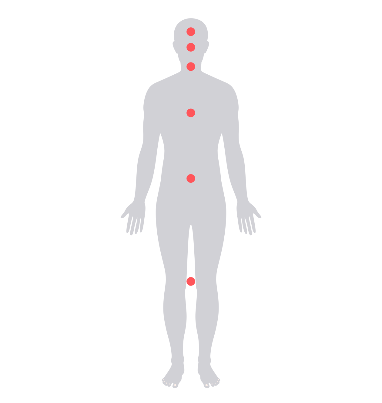 Human body with red dot hotspots