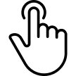 A black and white line icon of a hand with the index finger extended and tapping.