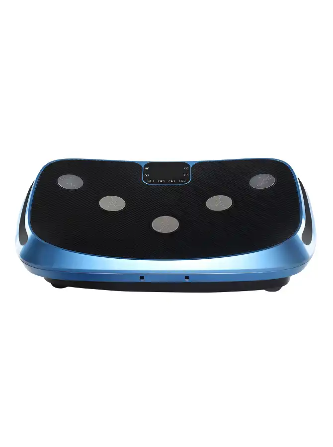 A blue and black electronic vibration plate exercise machine with silver pads on a white background.