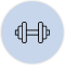 An icon of a dumbbell inside a light blue circle.