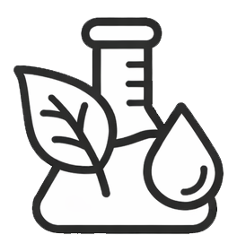 A line icon of a flask with a leaf and a droplet.