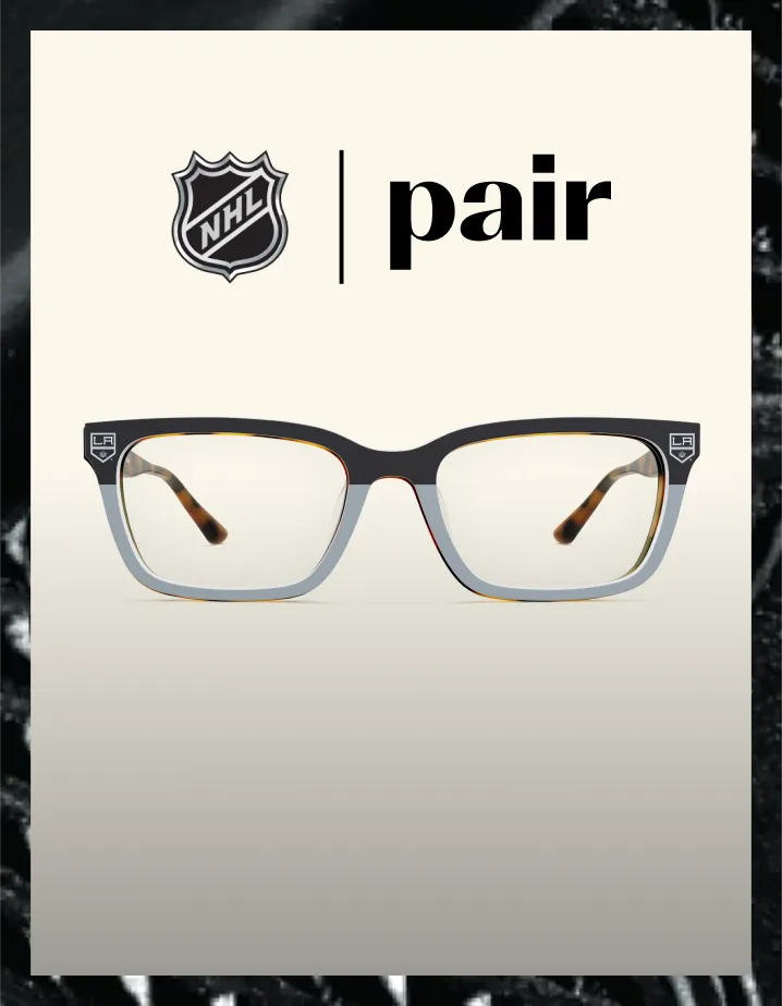Logo of NHL beside eyeglasses with 'pair' written above.