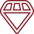 Outline of a gemstone with a burgundy border.