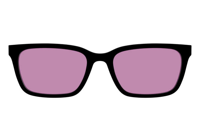 Black sunglasses with purple lenses on a white background.