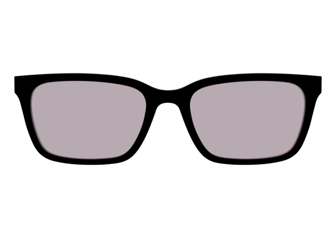 Black rectangular sunglasses with dark lenses on a white background.