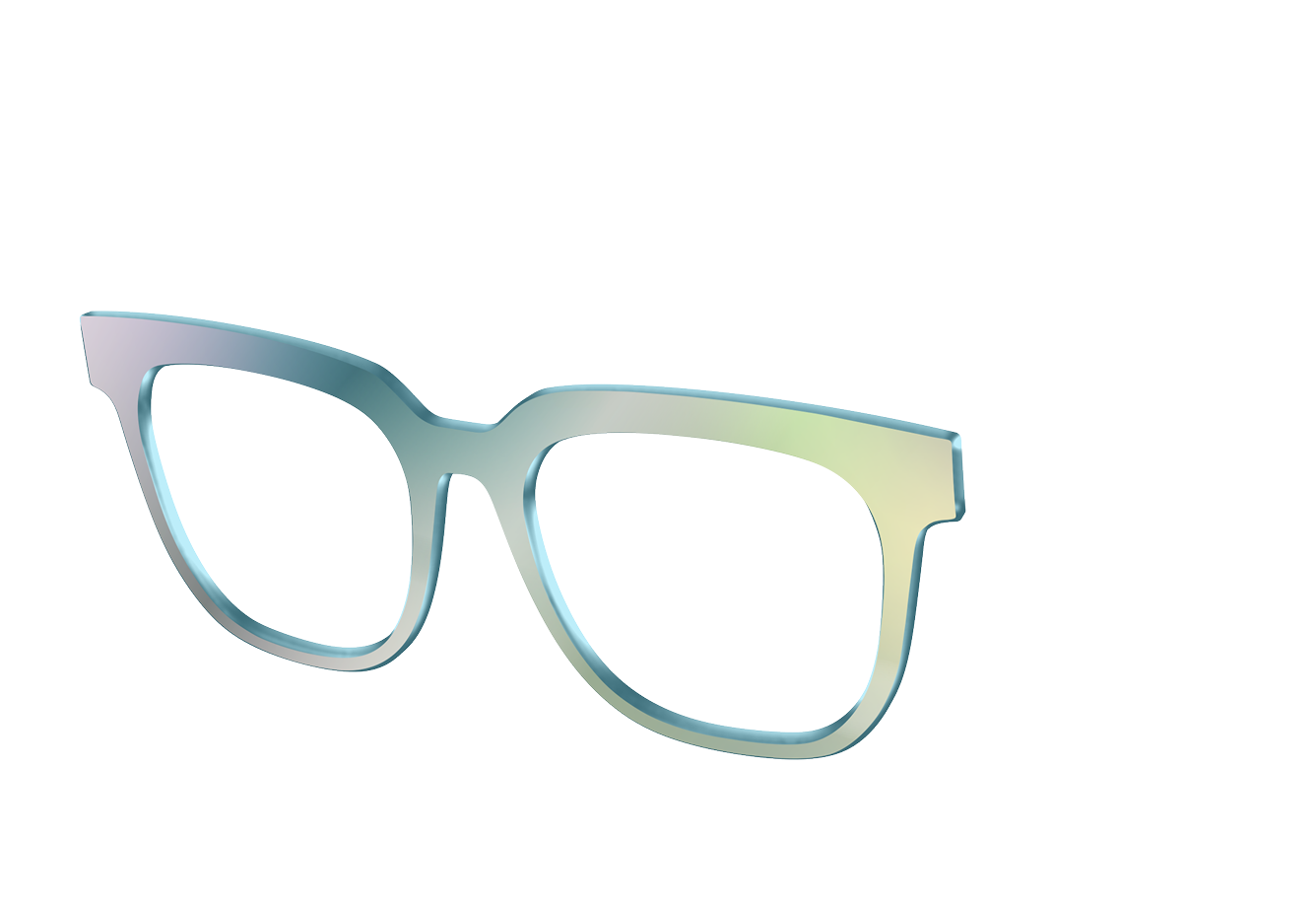 Gradient-colored eyeglass frames on a transparent background.