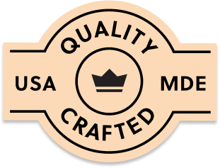 A 'Quality Crafted' badge with 'USA' and 'MDE' text and a crown icon in the center.