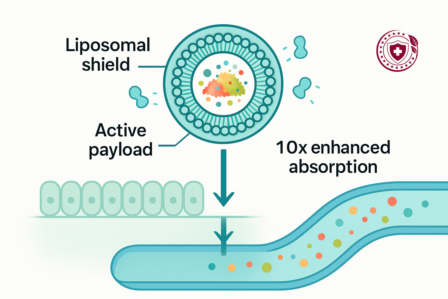 Diagram of liposomal delivery system with enhanced absorption.