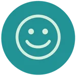 A simple icon of a smiling face inside a teal circle.