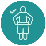 Icon of a person standing with hands on hips next to a checkmark inside a teal circle.