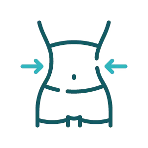 An icon of a torso with arrows pointing inward at the waist.