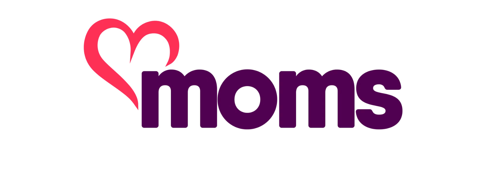 Logo with a heart shape and the word 'moms' in purple.