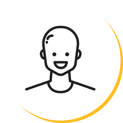 Simple line drawing of a smiling person inside a circular frame.
