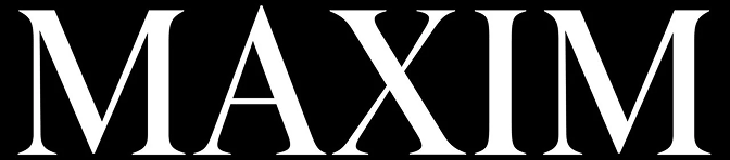 White text 'MAXIM' on a black background.