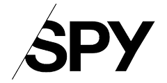 The word SPY in a white outline on a black background, with a diagonal line through the S.
