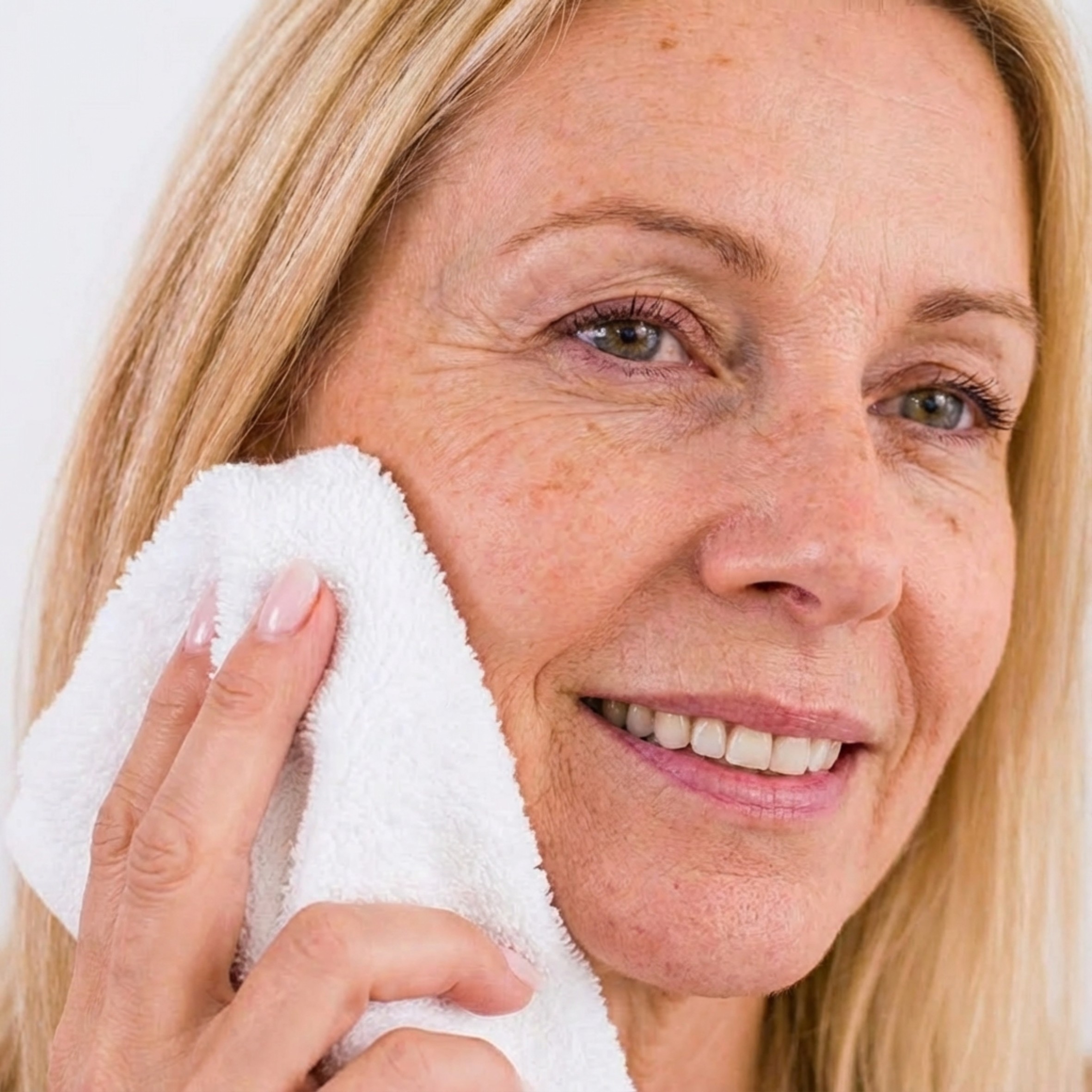 Person with a towel smiling towards the camera.