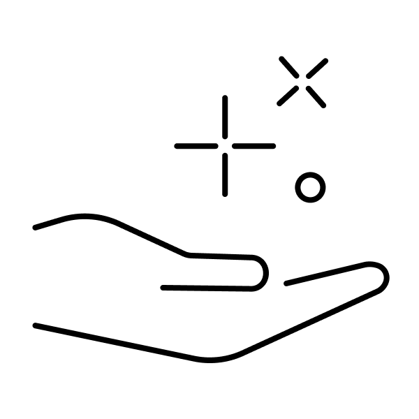 Line drawing of a hand with sparkles above it.
