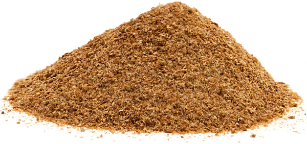 A mound of brown, finely ground powder on a white background.