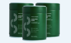 Three green cylindrical containers with white text and abstract design.