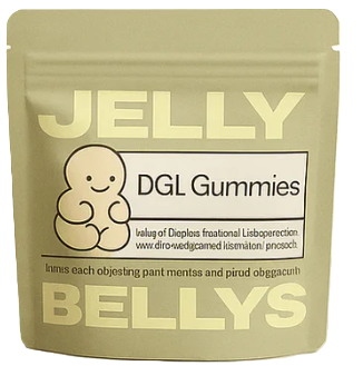 Beige package labeled 'Jelly Bellys' with a smiling cartoon figure.