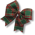 Green tartan plaid ribbon bow with red and yellow accents.