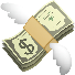 A stack of dollar bills with wings, symbolizing money flying away.
