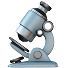 Illustration of a blue and silver microscope.