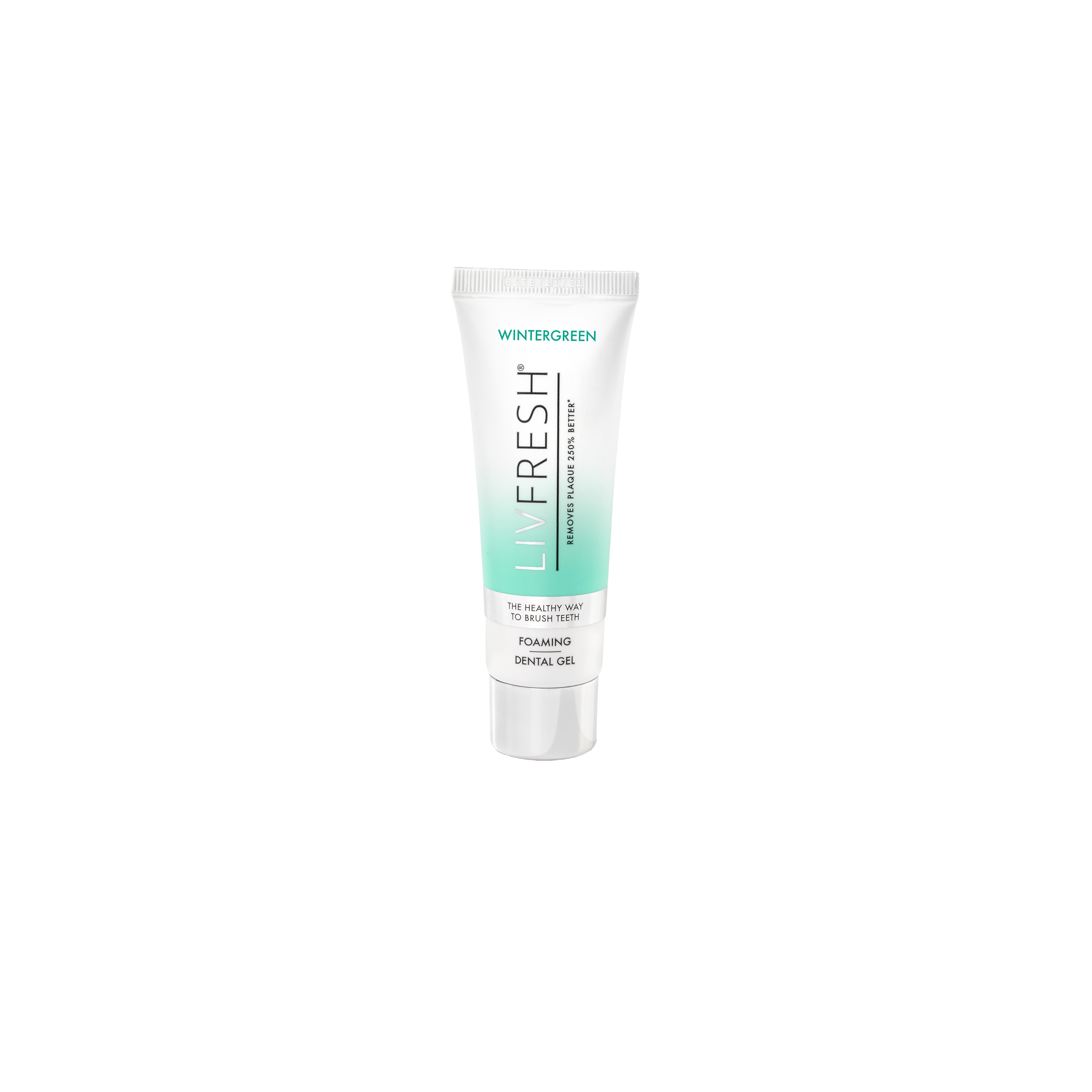 Tube labeled 'LivFresh Wintergreen Foaming Dental Gel' on a plain background.