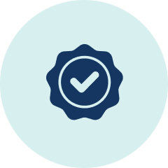 Blue checkmark badge icon on a light blue circular background.