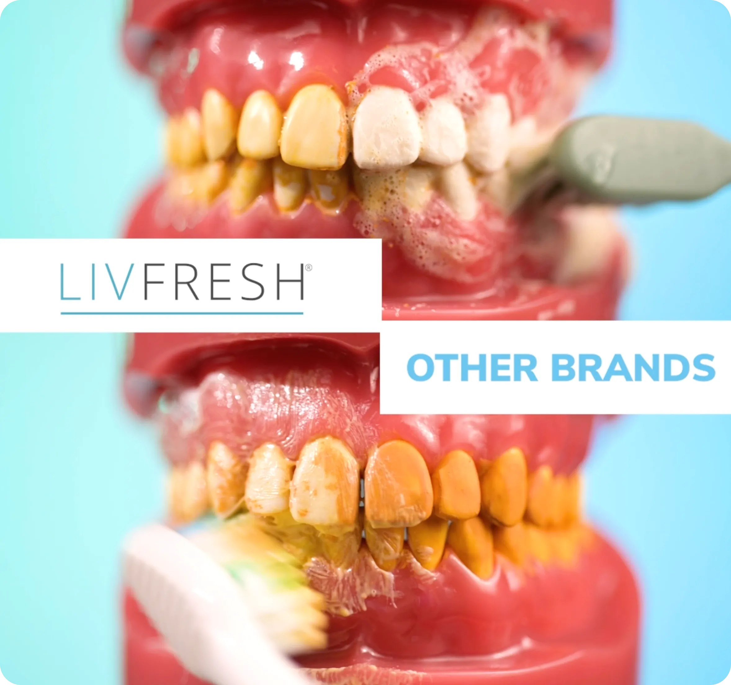 Comparison of teeth cleaning with LIVFRESH and other brands.