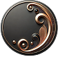 Circular black and bronze decorative design with swirling patterns.