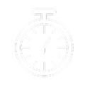 White stopwatch icon on a black background.
