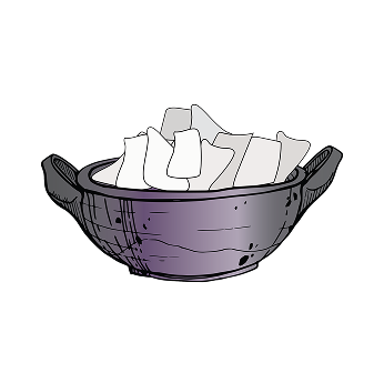 Illustration of a bowl filled with white paper sheets.