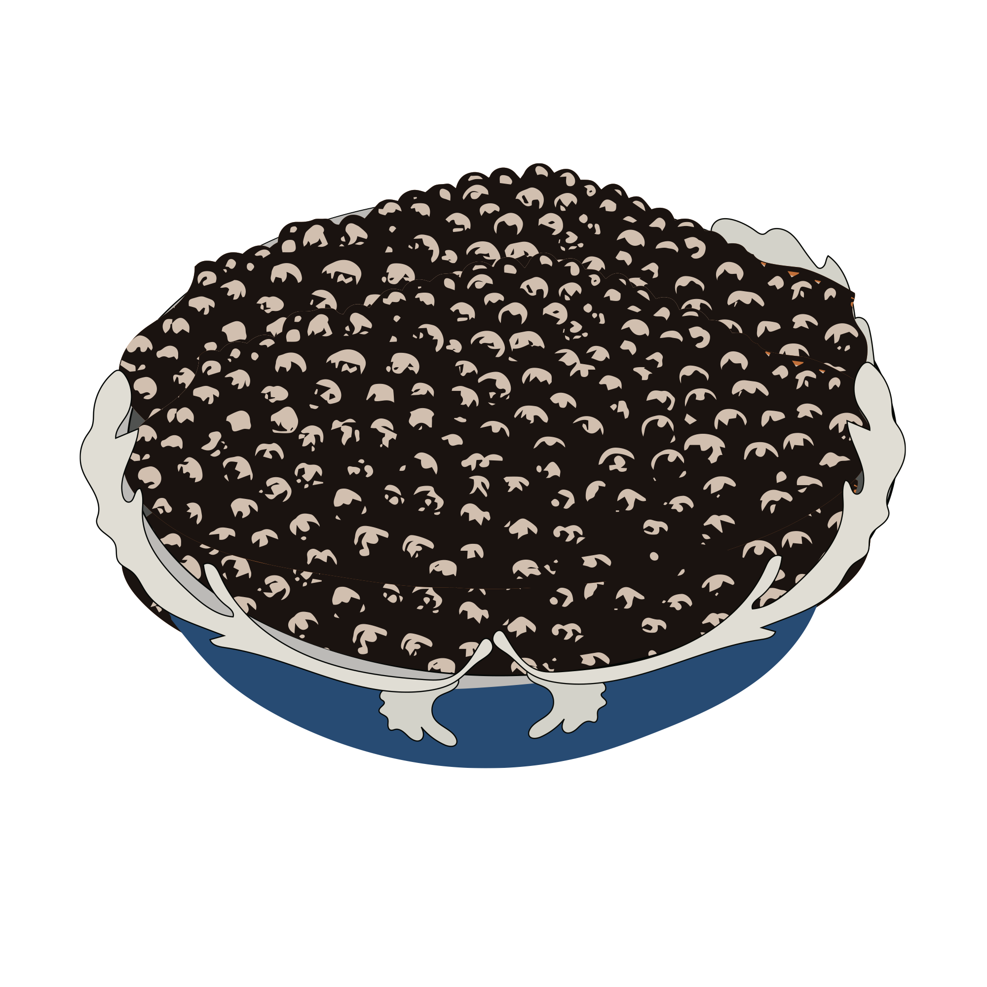 Illustration of a bowl filled with black caviar.