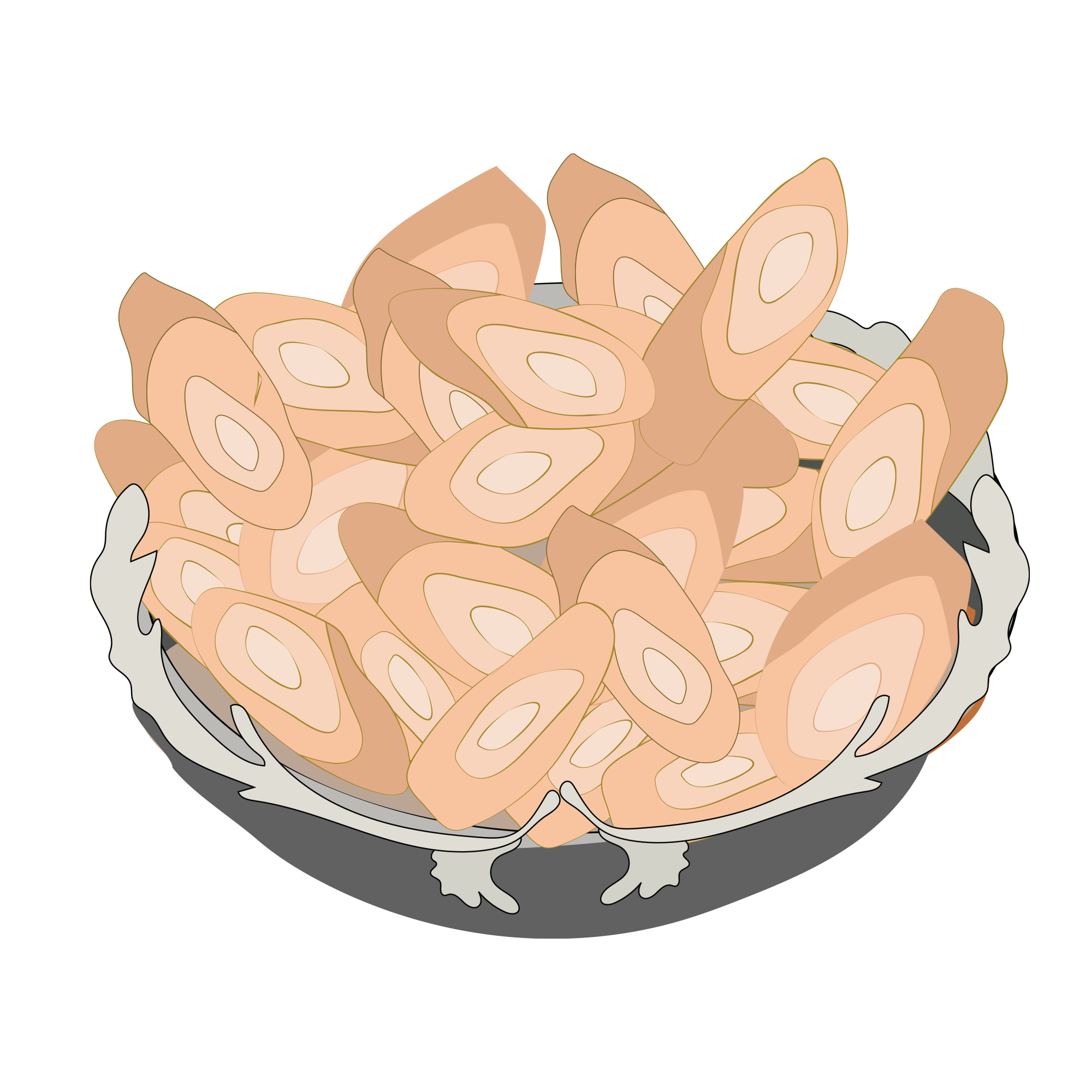 Illustration of sliced bamboo shoots in a bowl.
