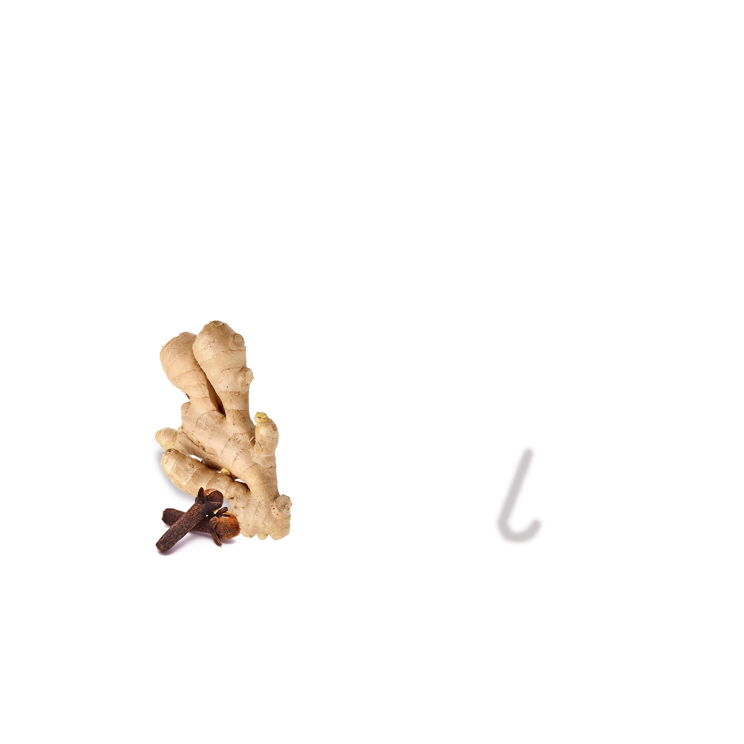 Ginger root and cloves on a white background.