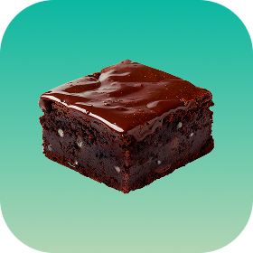Chocolate brownie with nuts on a green gradient background.