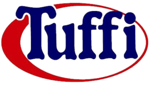 The Tuffi logo, featuring the word 'Tuffi' in dark blue stylized font, enclosed in a red oval.
