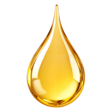 A single, shiny droplet of golden-yellow oil against a plain white background.
