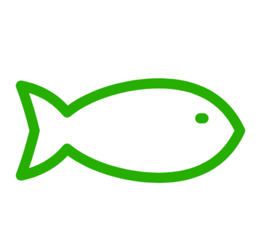 A simple green outline of a fish icon on a white background.