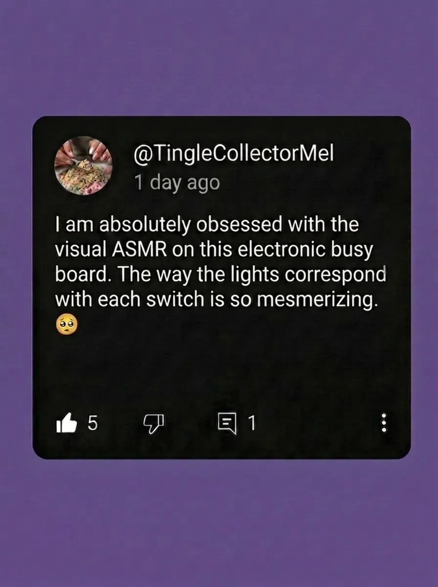 A screenshot of a social media comment about the visual ASMR on an electronic busy board.