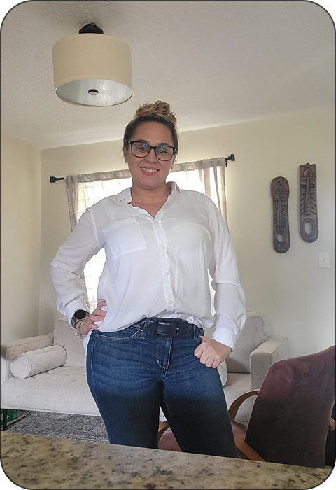 Women on White shirt standing
