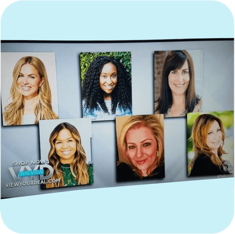 TV segment collage featuring six female founders’ headshots with a ‘Shop Now’ banner.