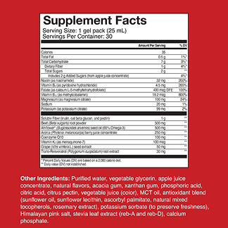 Supplement facts label with nutritional information and ingredients list on a red background.
