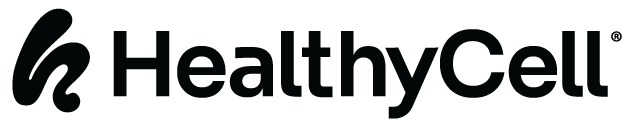 Logo with the text 'HealthyCell' and a stylized 'h' icon.