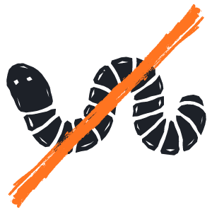 Illustration of a worm crossed out with an orange line.