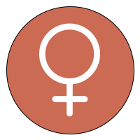 White female gender symbol on a red circular background.